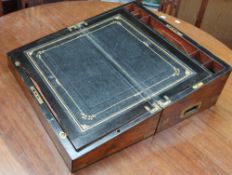 A Victorian walnut brass bound laptop desk,