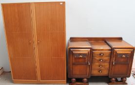 A Meredew teak wardrobe together with an oak sideboard