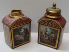 A pair of Vienna style tea caddies painted with "Venus,