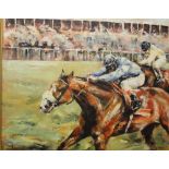Julia Noble The Finish Line A horse racing print on canvas Together with other prints by Julia