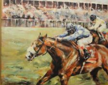 Julia Noble The Finish Line A horse racing print on canvas Together with other prints by Julia