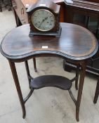 An Edwardian mahogany occasional table together with an oak mantle clock