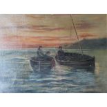 J Owen Fishermen at sea Oil on canvas Signed together with other oil paintings,