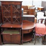 A reproduction mahogany secretaire bookcase together with a mahogany corner stand piano stool and