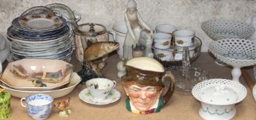 A Beswick trout together with a Royal Doulton character jug, Royal Doulton dishes,