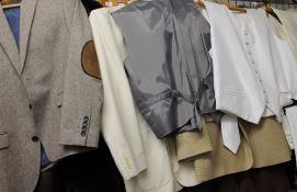 Assorted vintage clothes including suit jackets, waistcoats,