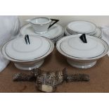 A Shelley part dinner service with geometric handles and silver line decoration, pattern no.