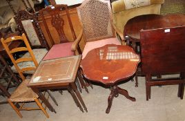 A Victorian walnut nursing chair with woolwork upholstery together with three other chairs,