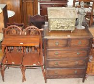 A 20th century oak chest of drawers together with a brass coal box, a fireside tidy,