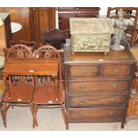 A 20th century oak chest of drawers together with a brass coal box, a fireside tidy,