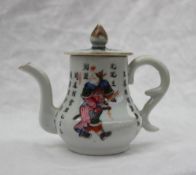 A Chinese porcelain miniature teapot, painted with figures and text,