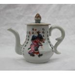 A Chinese porcelain miniature teapot, painted with figures and text,