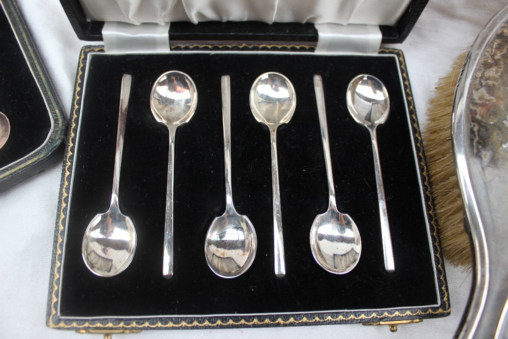 A set of three George VI silver napkin rings, Birmingham, 1946 together with silver spoons, - Image 3 of 8