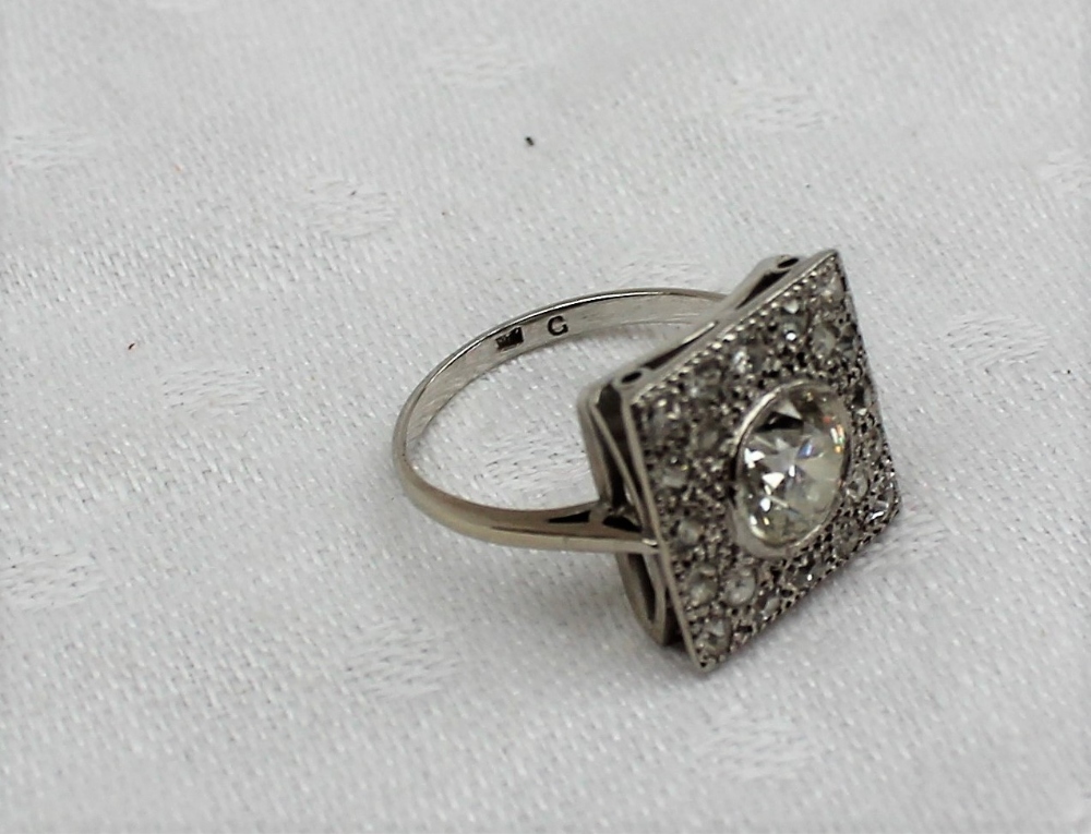 A diamond dress ring of Art Deco style set with a central round old cut diamond approximately 1. - Image 4 of 4