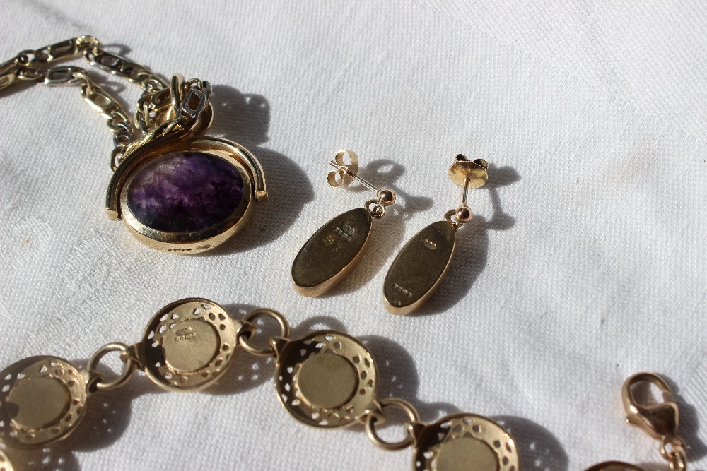 A 9ct gold banded amethyst revolving fob seal on a 9ct gold chain together with a similar bracelet - Image 3 of 5