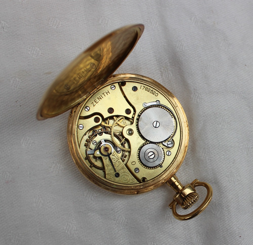 A continental yellow metal open faced pocket watch, - Image 8 of 9
