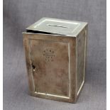 An Edward VII silver money box of rectangular form, 11.5cm high x 5.5cm, deep x 7.