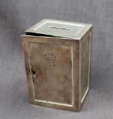 An Edward VII silver money box of rectangular form, 11.5cm high x 5.5cm, deep x 7.