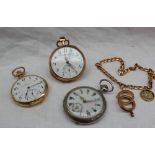 A continental yellow metal open faced pocket watch,