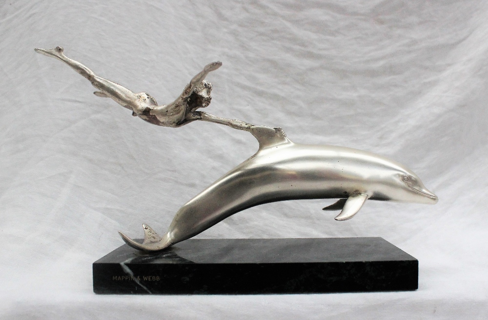 By David Wynne for Mappin and Webb, a limited edition silver sculpture, 'Boy with Dolphin', - Image 2 of 5