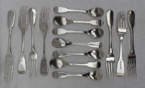 A pair of George IV silver fiddle pattern dessert forks, London, 1830,