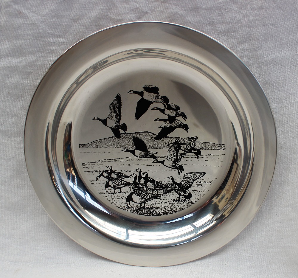 An Elizabeth II silver Peter Scott Christmas Plate 1974, decorated with Barnacle geese over Solway, - Image 2 of 3