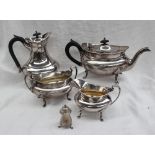 A George V silver four piece tea set, comprising a hot water pot, teapot,