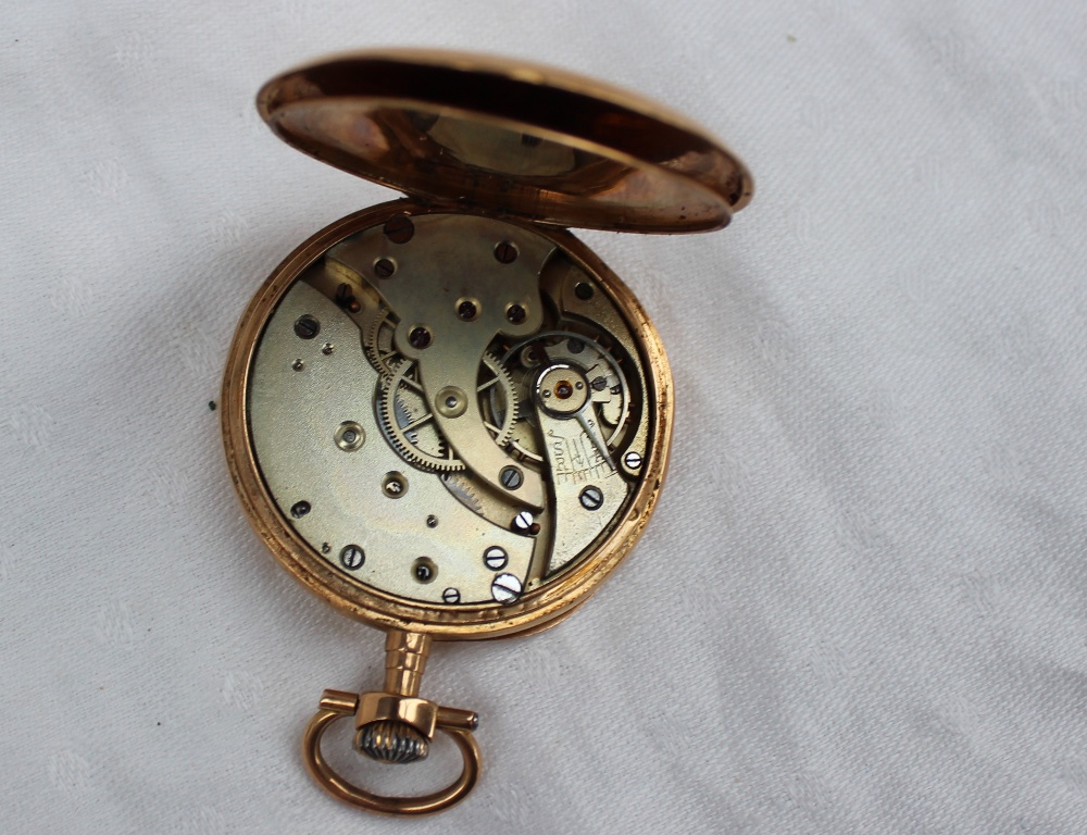 A continental yellow metal open faced pocket watch, - Image 3 of 9