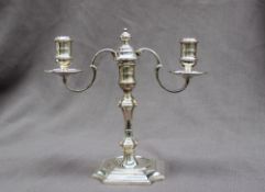 An Elizabeth II silver twin branch candelabra,