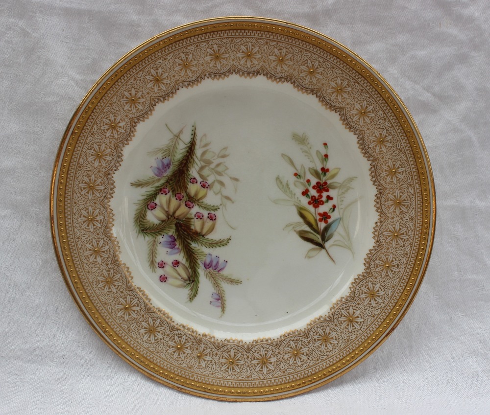 A Royal Worcester porcelain cabinet cup and saucer, painted with wisteria to a yellow ground, - Image 7 of 9