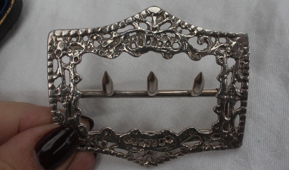 A late Victorian silver buckle, Chester, 1898 together with a Pair of silver buckles, - Image 3 of 4