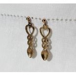 A pair of 9ct yellow gold love spoon earrings, approximately 3.