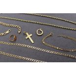 Assorted 9ct yellow gold jewellery including a cross, necklaces, bracelets, signet ring etc,