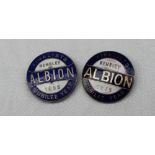 Two 1935 FA Cup Final West Bromwich Albion Enamel Badges: Blue and White enamel having Finalists