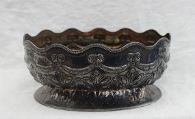 A Victorian silver bowl, of oval form with a wave rim,