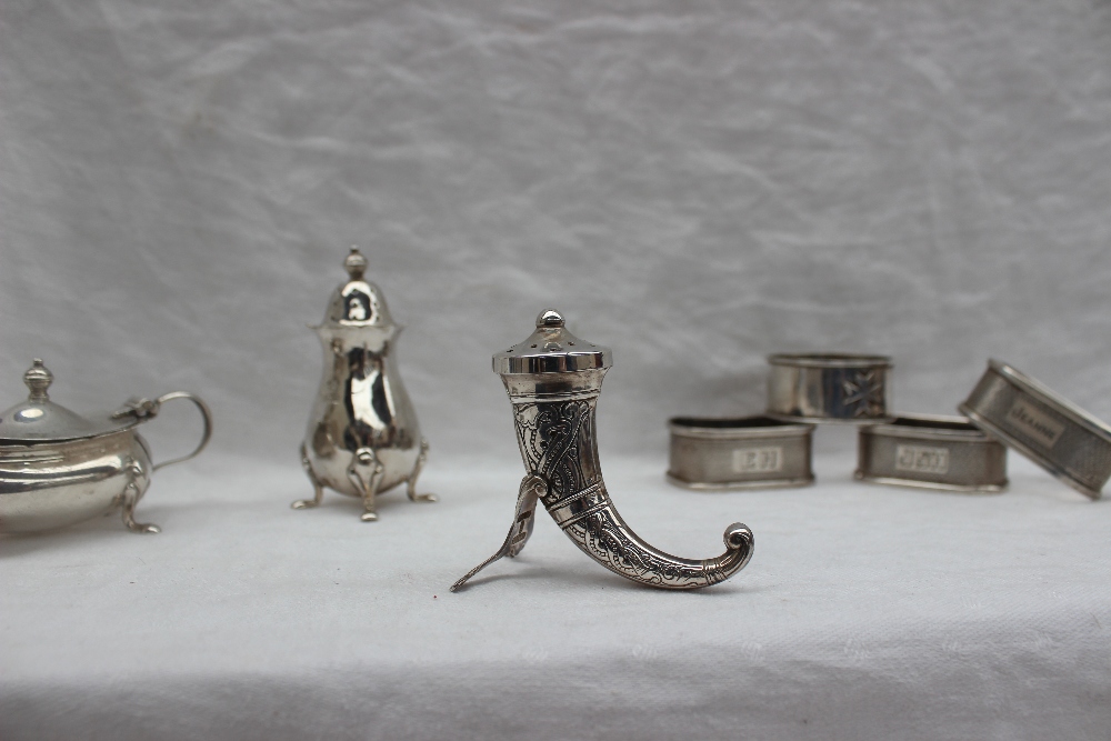 A set of three George VI silver napkin rings, Birmingham, 1946 together with silver spoons, - Image 7 of 8