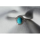 A turquoise and diamond cluster ring,