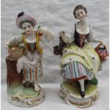 A 19th century continental porcelain figure of a maiden seated on a rock with a basket of flowers