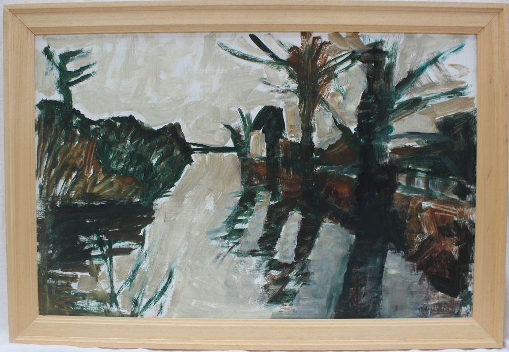 John Goddard (1924-2008) Winter lake, Roath Park Acrylics on board Inscribed verso and dated '06 48. - Image 2 of 3