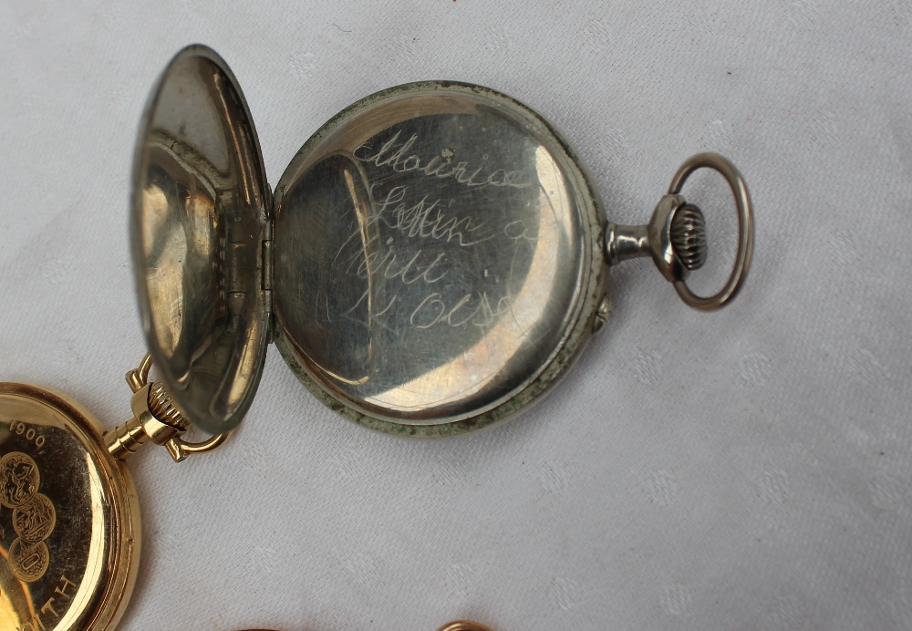 A continental yellow metal open faced pocket watch, - Image 6 of 9