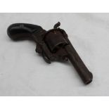 A Belgian six shot 7mm closed frame pistol inscribed "English pattern pin fire pistol 7mm .