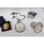 A late Victorian silver key wound open faced pocket watch,