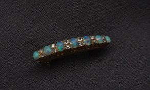 An opal and diamond bar brooch,