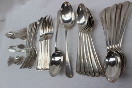 A George V old English pattern silver part flatware service engraved with a “K” comprising twelve