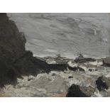 School of Sir Kyffin Williams A coastal scene with rocks in the foreground Oil on canvas 30 x 40cm