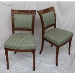 A pair of Dutch walnut and marquetry decorated dining chairs,