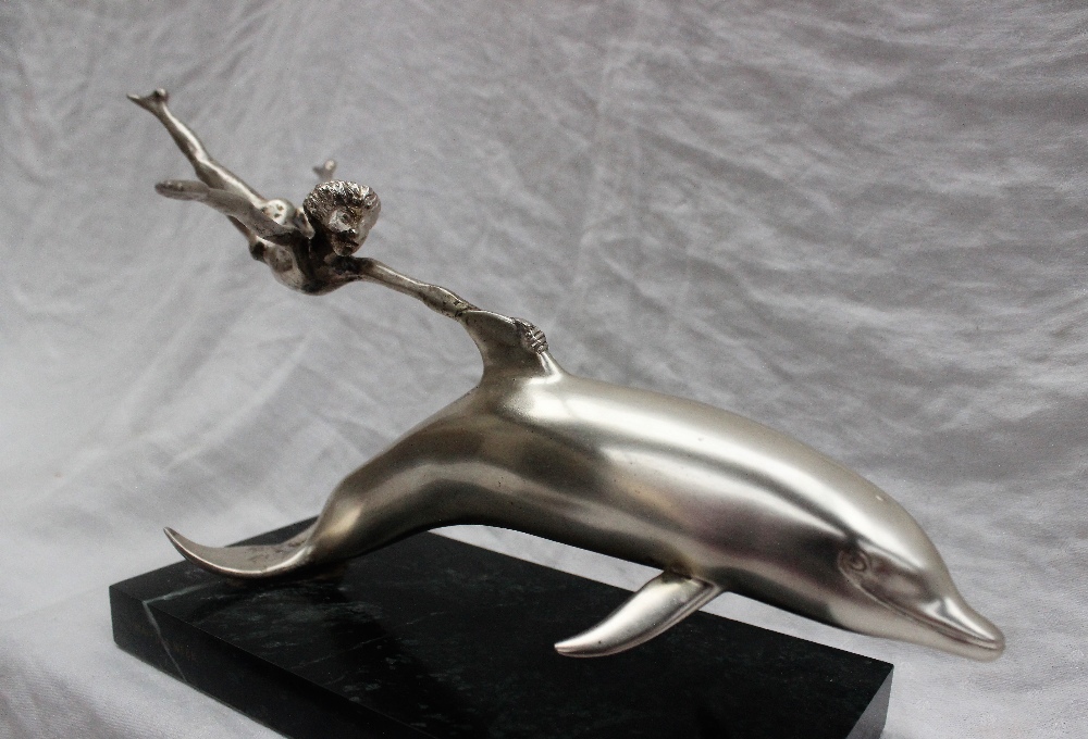 By David Wynne for Mappin and Webb, a limited edition silver sculpture, 'Boy with Dolphin', - Image 4 of 5
