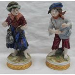 A pair of late 19th century German porcelain figures of a young peasant boy and girl,