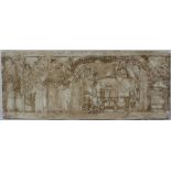 A plaster frieze cast with figures attending Royalty with palm trees and offerings, 56.