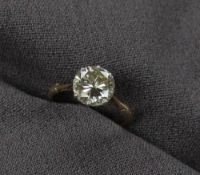 A solitaire diamond ring, the round brilliant cut diamond measuring approximately 2.